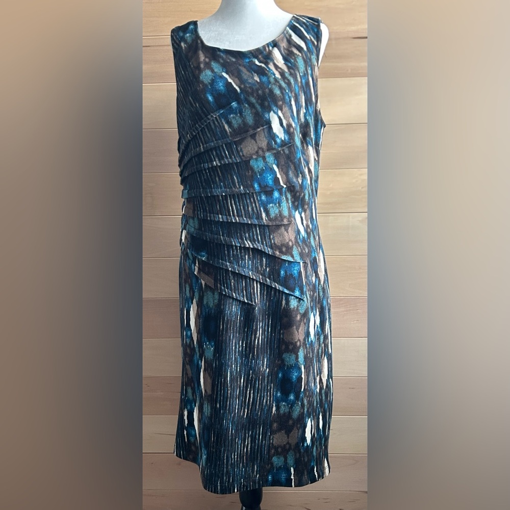 Libra Size Large sleeveless tiered ruffle dress multi-colored abstract animal